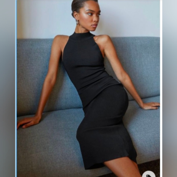 Black Bodycon Mock Neck Knee-High Dress - Picture 3 of 3